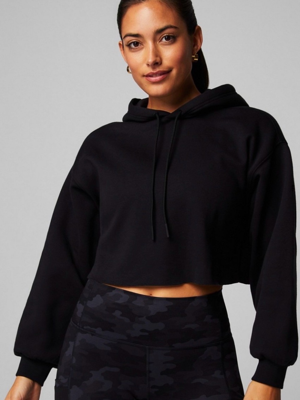 Fabletics Cozy Fleece Cropped Hoodie Black Large EUC